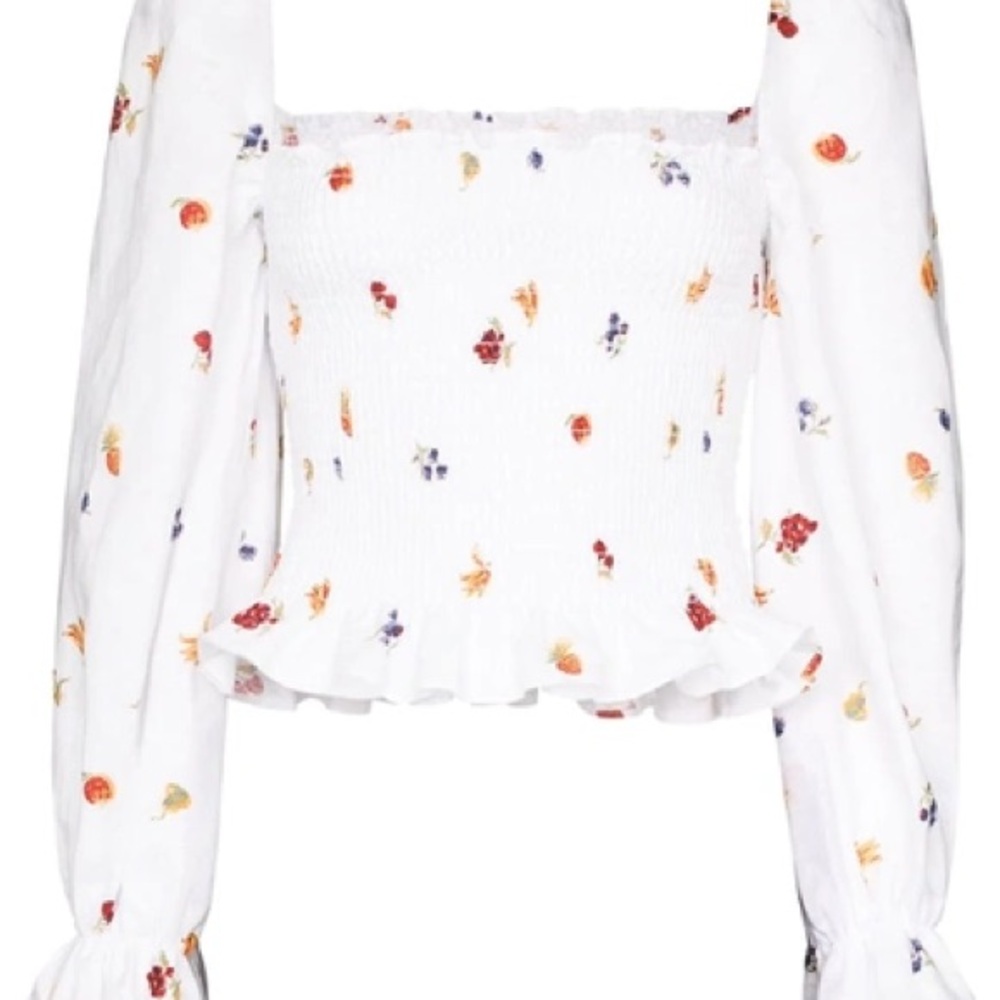 Reformation Tangerine Line Top in Fruit Print Sz S